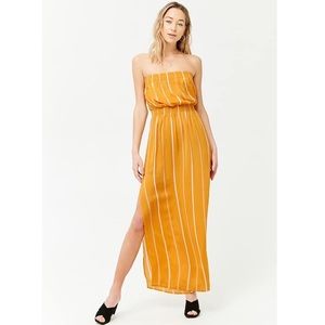 Forever 21 gold/white stripe tube maxi dress, M